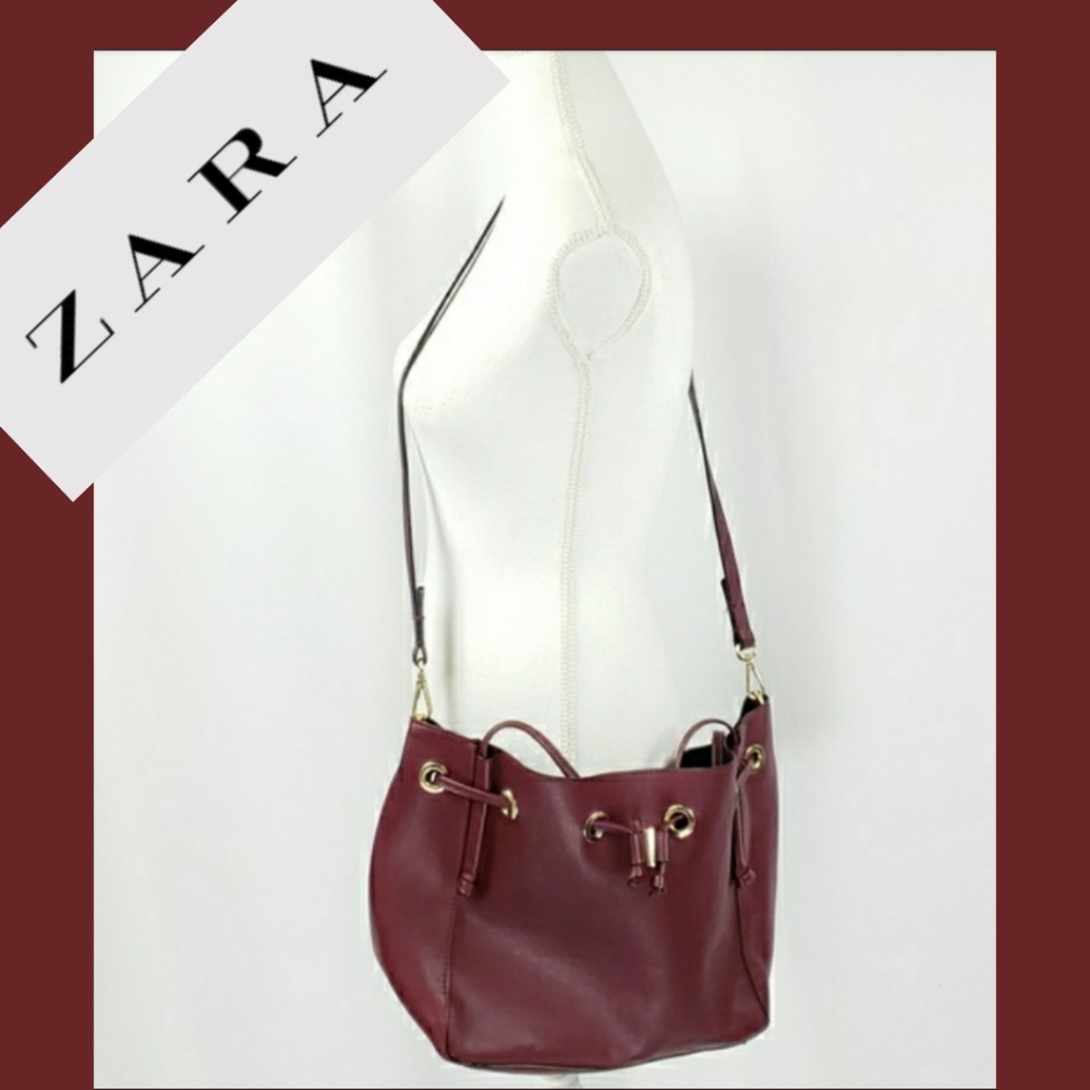 Zara Burgundy Bucket Bag Crossbody
